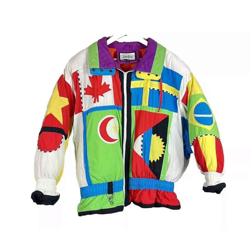 Vintage Neiman Marcus Gallery Ski Jacket Coat Puffer Zip 90s World Olympics